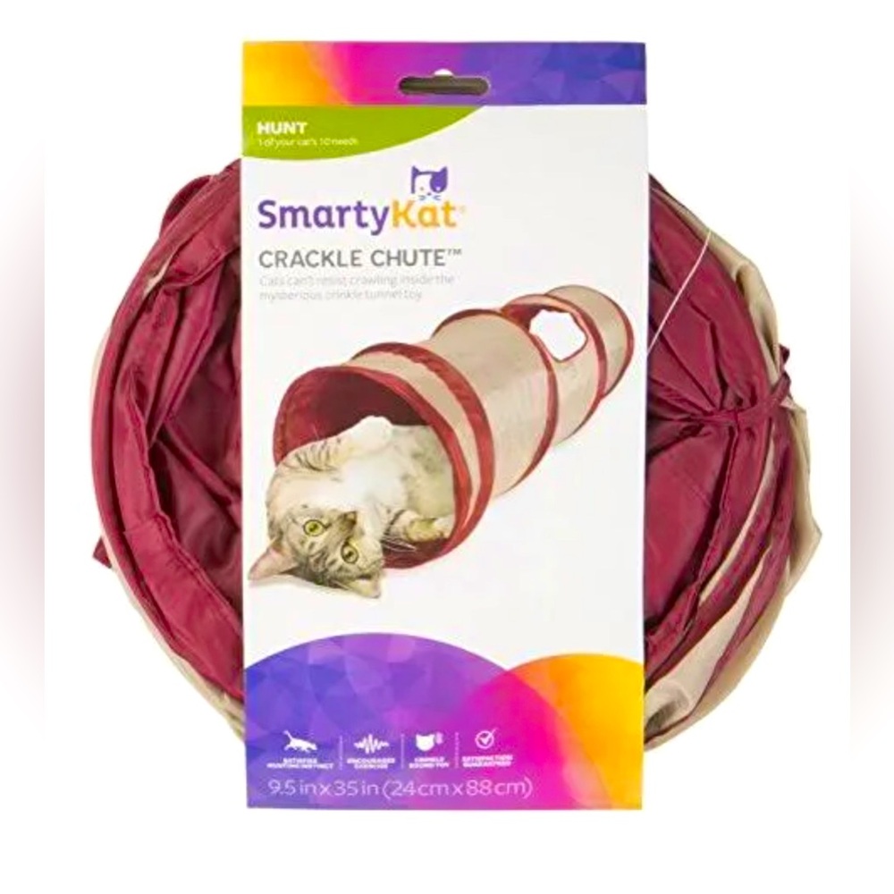 SmartyKat Crackle Chute Collapsible Tunnel Crinkle Sound & Peek-A-Boo Window NEW